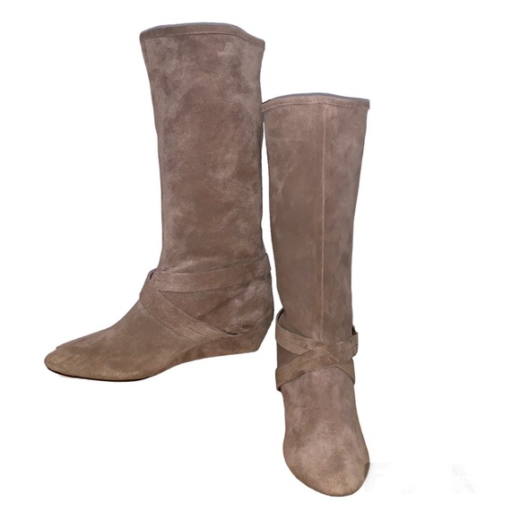 DKNYC Alina Wedge Heel Soft Suede Mid Calf Boots Taupe Size 8 NWT - Picture 11 of 14